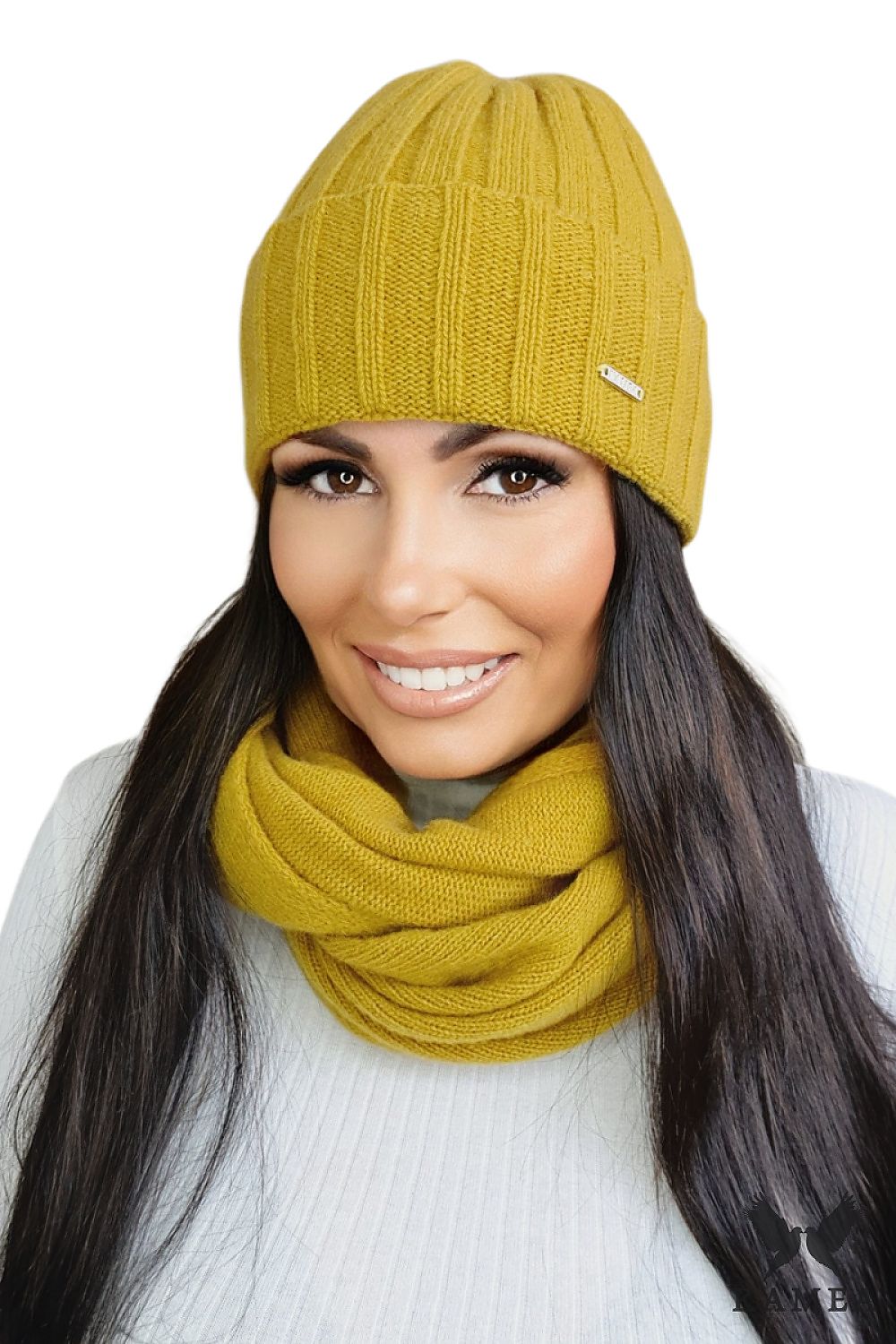 Kamea Premium TAHIRA Women's Woolen Hat in Lime showcasing structural knit pattern and wide cuff for sophisticated autumn-winter fashion.