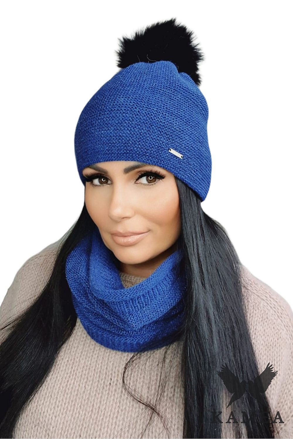 Luxury Kamea Ravello Winter Set in Turquoise featuring Alpaca Wool and a Fluffy Pompom, perfect for chic winter styling.