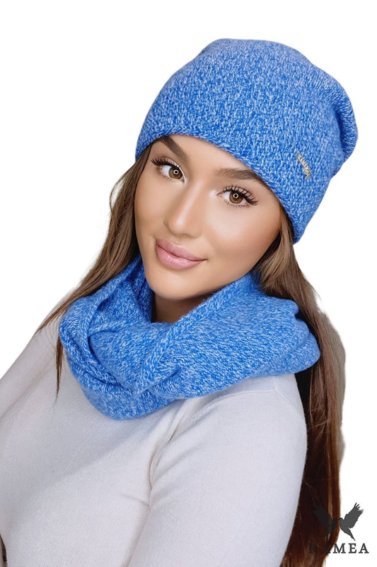 Premium women's winter set by Kamea featuring an elegant soft wool hat and neck warmer, perfect for staying warm in cold days with classic style.