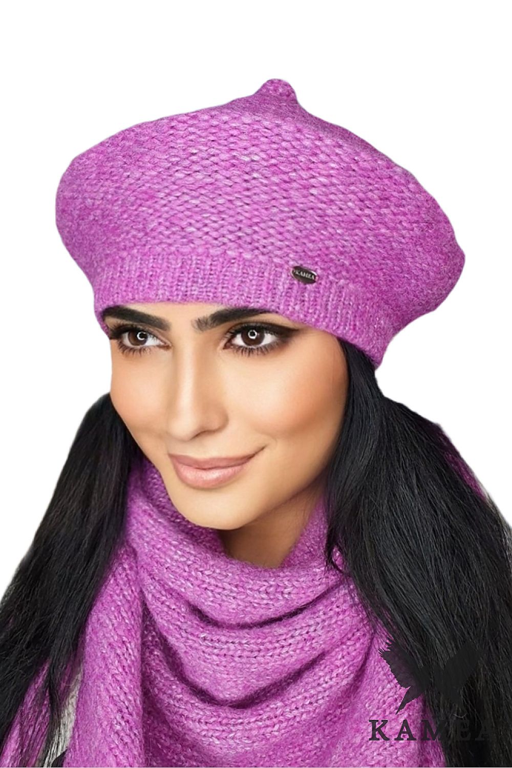 Luxury Premium Ofelia Pink Merino Wool Beret by Kamea, featuring a polar fleece lining and elegant design.
