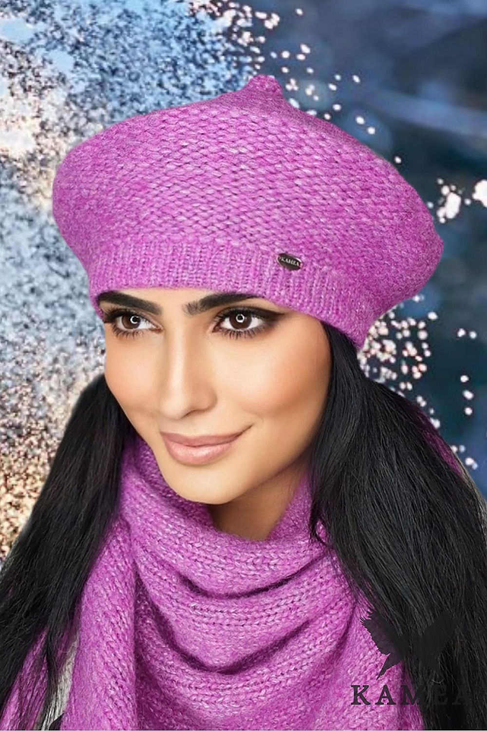 Women's autumn-winter fashion accessory: Kamea Ofelia pink merino wool beret with ribbed cuff for a perfect fit.