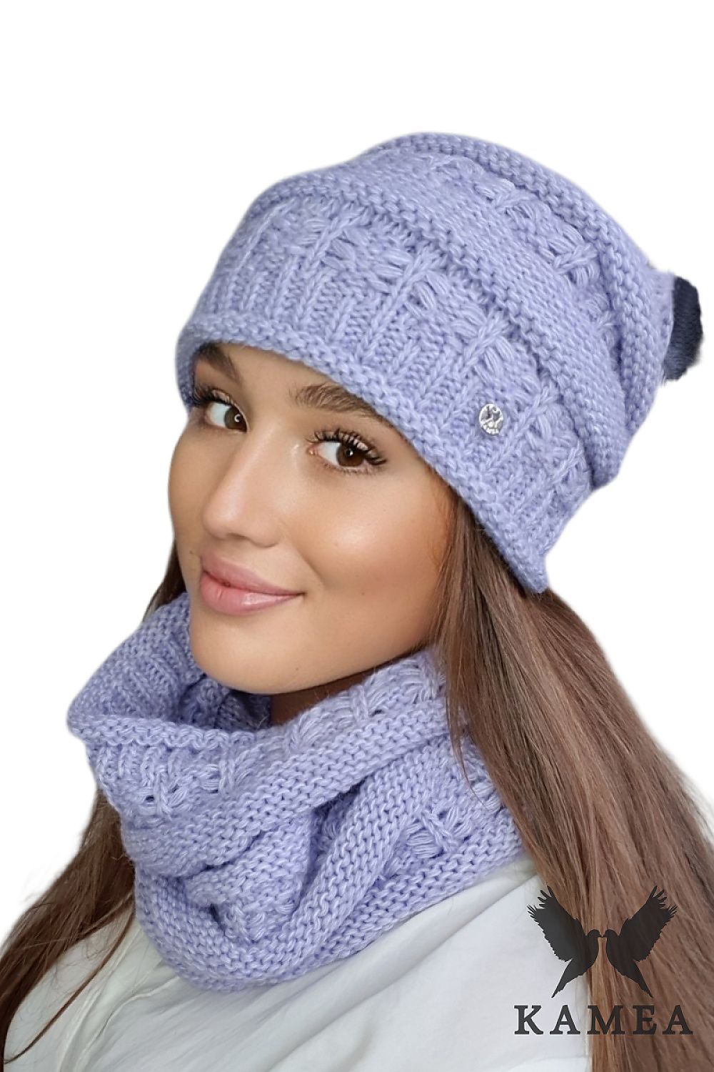 Premium Liana Women's Winter Hat by Kamea featuring a stylish heather design and fluffy pompom, perfect for luxurious warmth and comfort during cold days.