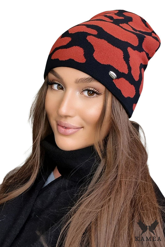 Elegant Premium Two-Tone Women's Hat by Kamea showcasing unique colourful spots, made from hypoallergenic silky viscose for sensitive skin.