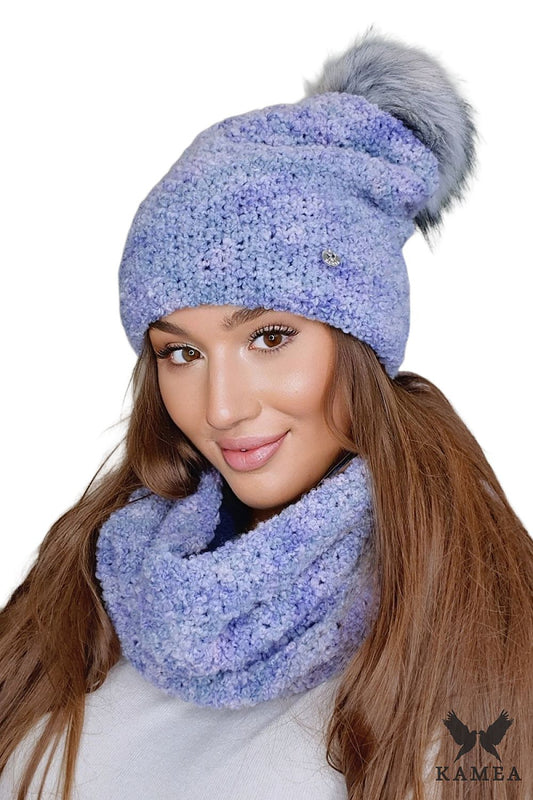 Premium FAZILA women's set crafted from luxurious baby alpaca wool and lamb wool, showcasing intricate weaves and harmonious colours, perfect for elegant winter fashion.