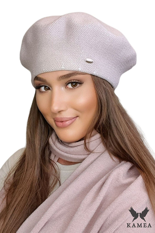 Premium Houndstooth Beret by Kamea showcasing a classic and elegant design, made from high-quality yarn for a perfect fit and timeless style.