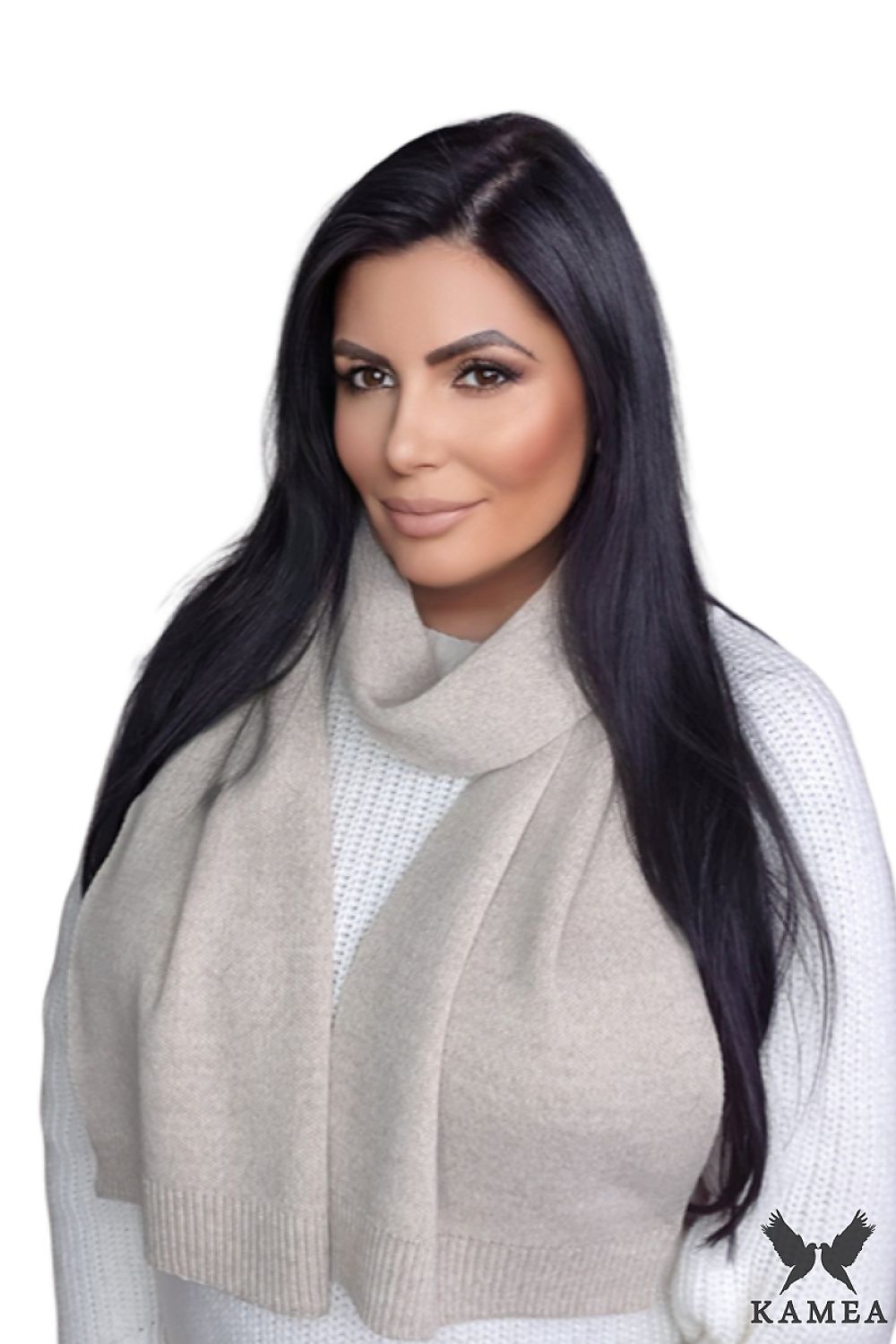 Premium Women's Blue Shawl by Kamea - Elegant wool blend scarf showcasing luxurious texture and style for winter fashion.