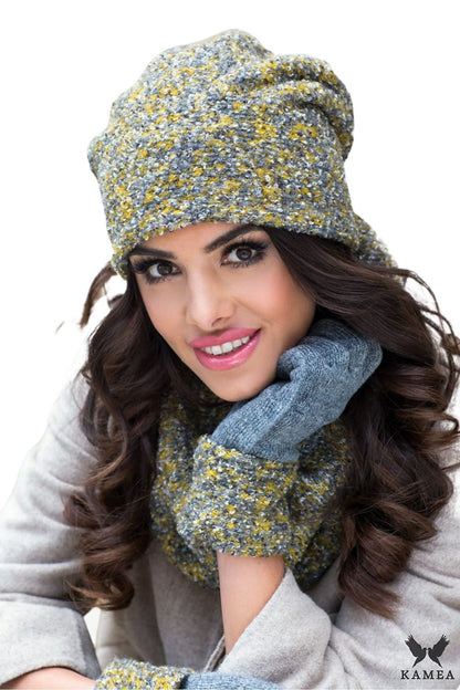 Elegant Kamea Lidia women's mustard hat set, perfect for stylish warmth on cooler days.