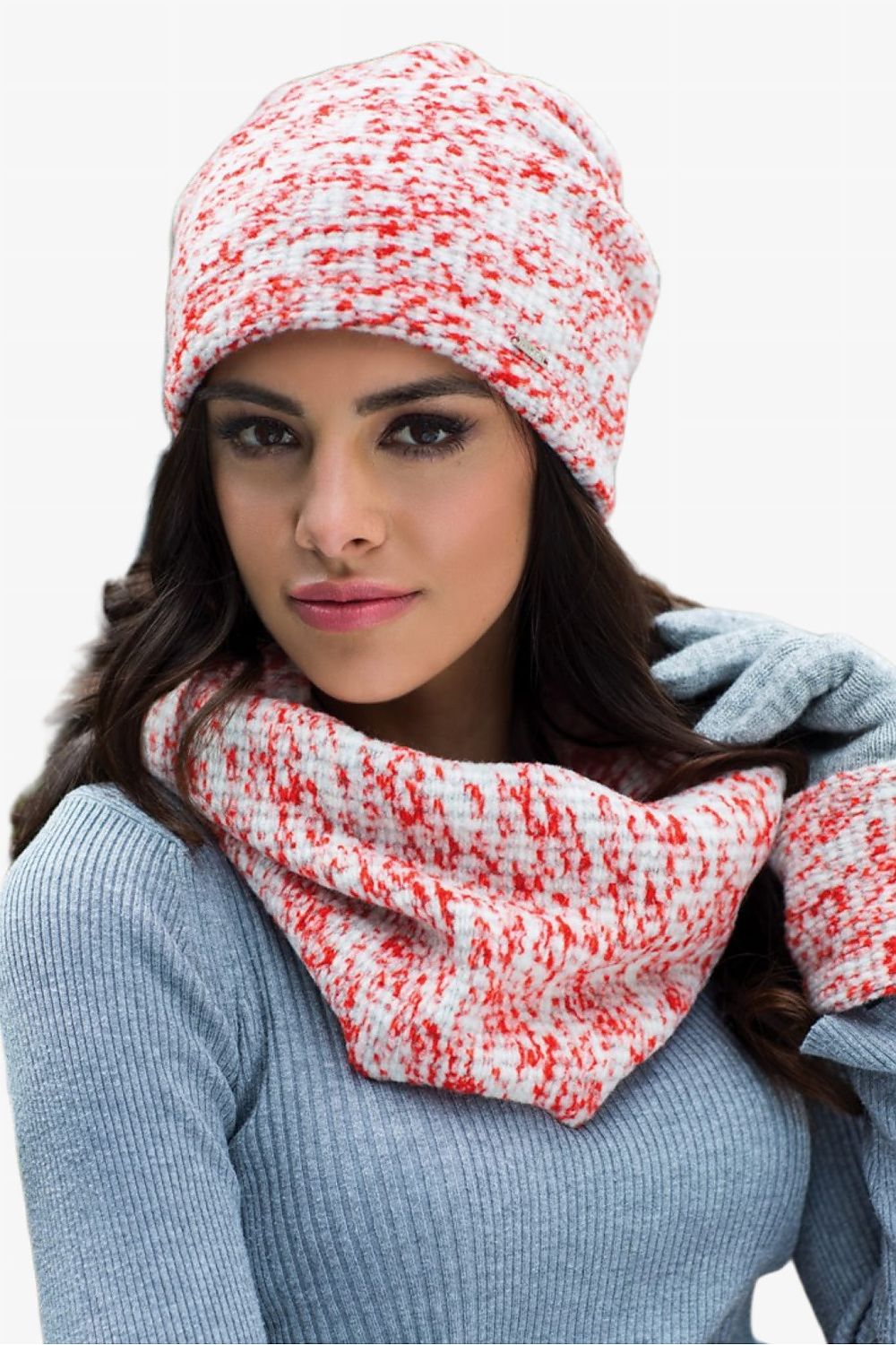 Chic cowl from Kamea's Cornelia women's set, crafted from high-quality yarn for ultimate warmth and luxury during cold days.