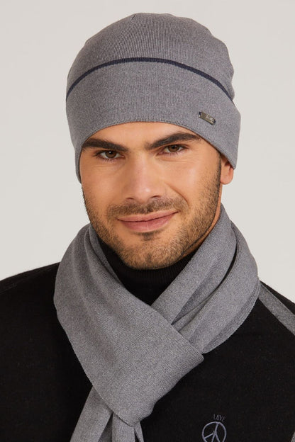 Premium Mateo Gray Men's Hat by Kamea, crafted from silky viscose, showcasing a stylish contrasting band for ultimate comfort and elegance in cooler seasonal days.