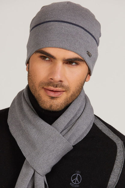 Premium Mateo Gray Men's Hat by Kamea, crafted from silky viscose with a luxurious contrasting band for elegant style and comfort.