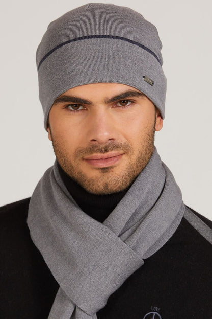 Stylish Mateo Gray Men's Hat by Kamea, featuring a soft silky viscose fabric and an eye-catching contrasting band perfect for sophisticated autumn fashion.