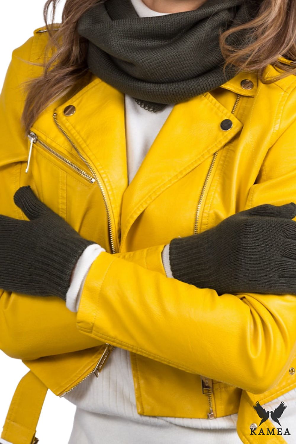 Luxurious Kamea women's winter gloves in elegant heather colour, featuring classic ribbed cuffs for warmth and style.