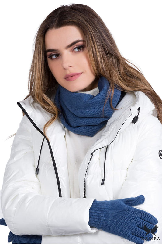 Luxury Premium Infinity Scarf by Kamea in warm denim, perfect for stylish autumn and winter wear.
