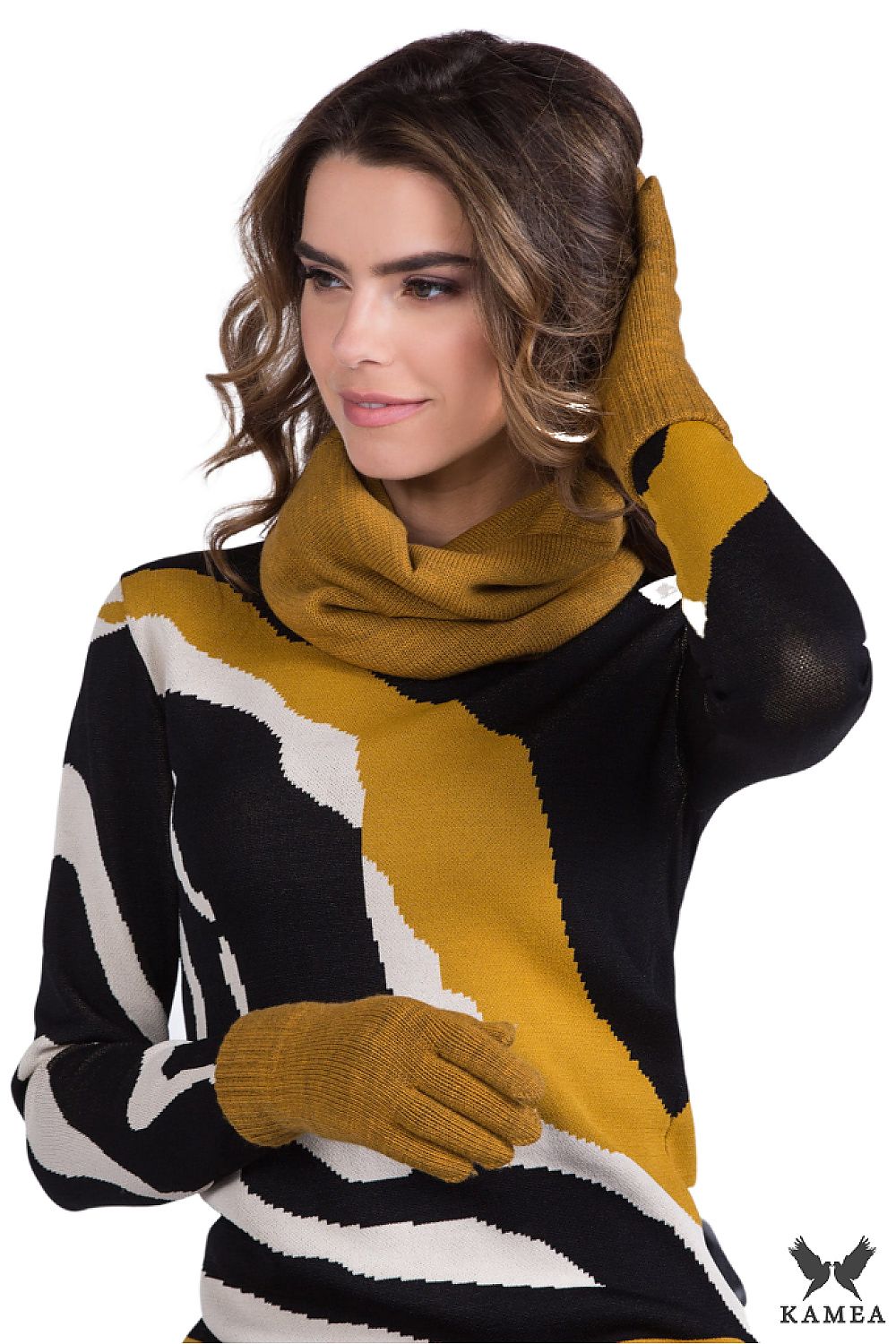 Chic Kamea scarf in a timeless denim shade, a must-have accessory for stylish women in colder months.