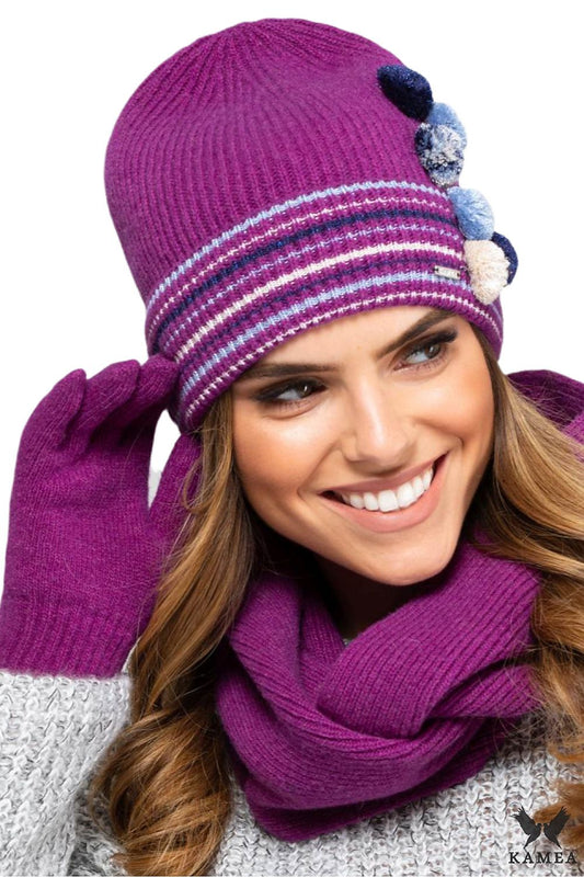 Luxurious Kamea Colorado Youth Hat featuring fuchsia pom-poms, crafted from high-quality wool blend for ultimate warmth and comfort, epitomising stylish winter fashion for girls.