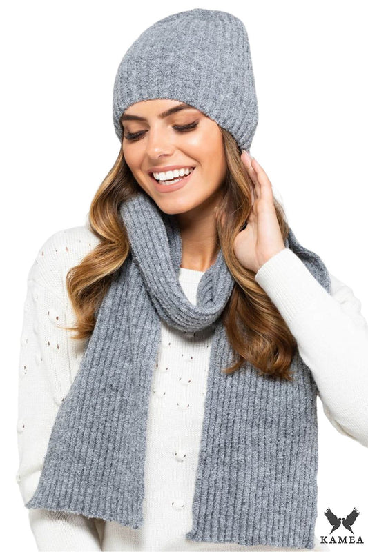 Luxurious Kamea gray women's shawl scarf featuring delicate silver thread, perfect for autumn and winter elegance.