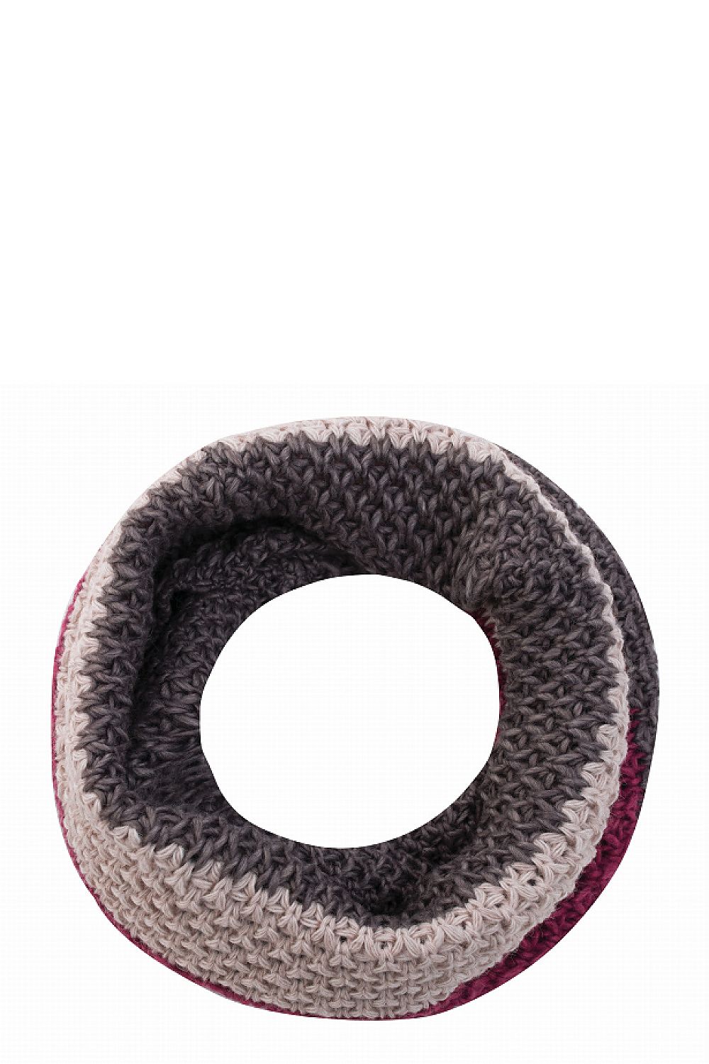 Elegantly styled Premium Kamea Infinity Scarf in luxurious brown, crafted from a soft wool, acrylic, and mohair blend, featuring a unique weave design ideal for sophisticated winter attire.