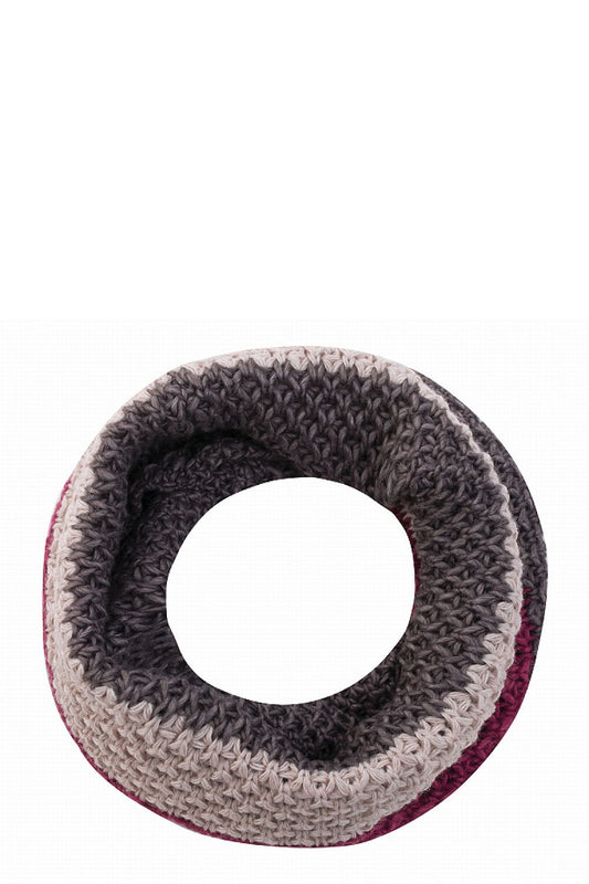 Elegantly styled Premium Kamea Infinity Scarf in luxurious brown, crafted from a soft wool, acrylic, and mohair blend, featuring a unique weave design ideal for sophisticated winter attire.