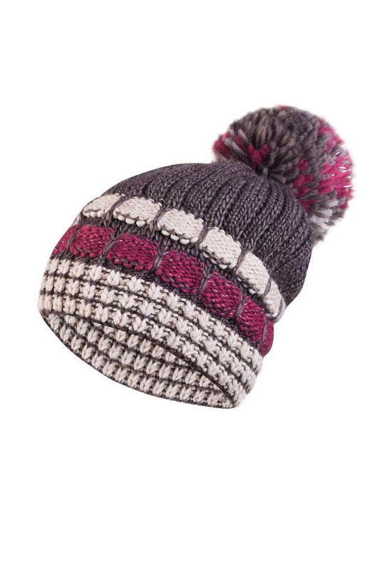 Luxurious Kamea Amanda Winter Hat with pompom, crafted from a soft alpaca and mohair blend, showcasing intricate weaves and glamorous colour combinations, perfect for stylish winter protection.