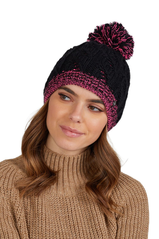 Luxury Premium Catrina Black and Gray Pompom Wool Hat by Kamea, featuring a stylish design and high-quality wool for warmth and comfort.