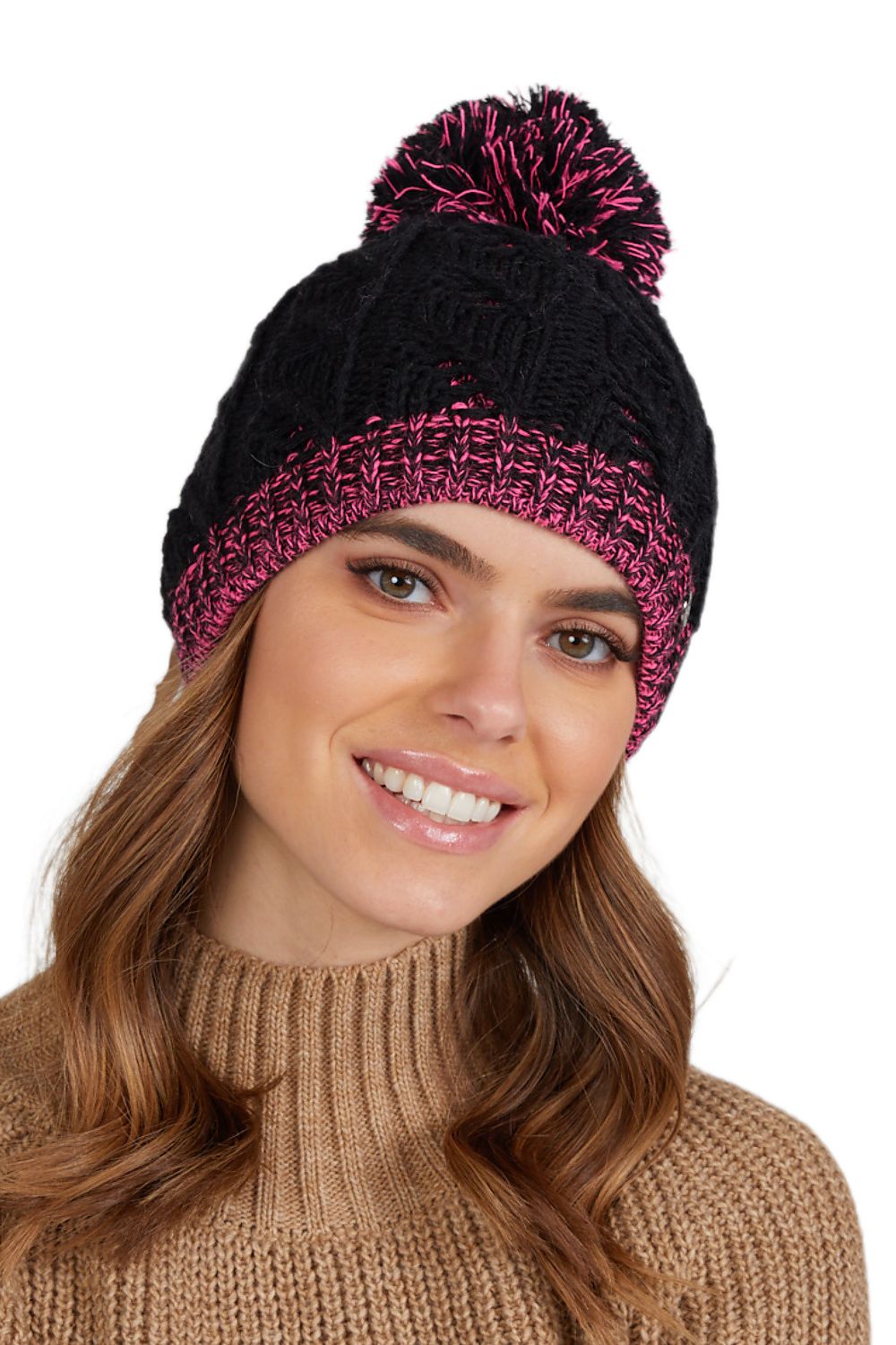 Exquisite Premium Catrina Black and Gray Pompom Wool Hat by Kamea showcasing luxurious craftsmanship and warm insulation for women's winter knitwear.