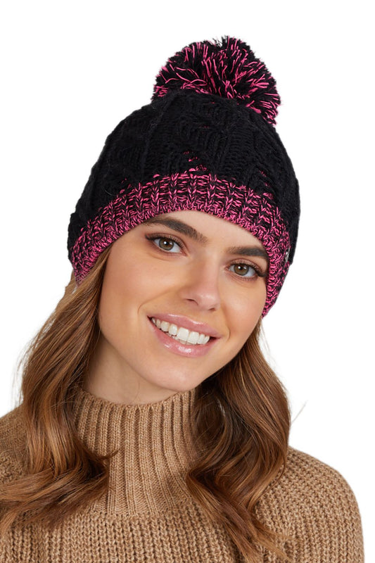 Exquisite Premium Catrina Black and Gray Pompom Wool Hat by Kamea showcasing luxurious craftsmanship and warm insulation for women's winter knitwear.