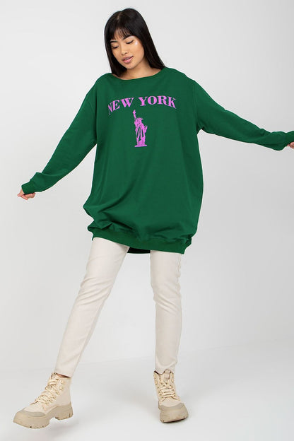 Elegant long sleeve oversized sweatshirt for women by Factory Price, made from high-quality cotton blend with a striking fashionable print, perfect for casual outings.