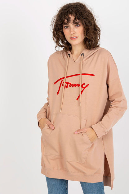 Factory Price's Luxury Women's Long Casual Sweatshirt with practical kangaroo pocket, hood, and long sleeves for cold days.