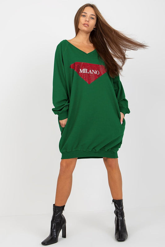 Luxurious long women's casual sweatshirt from Factory Price featuring V-neck, stylish jet stone embellishments, and functional side pockets, perfect for everyday wear.
