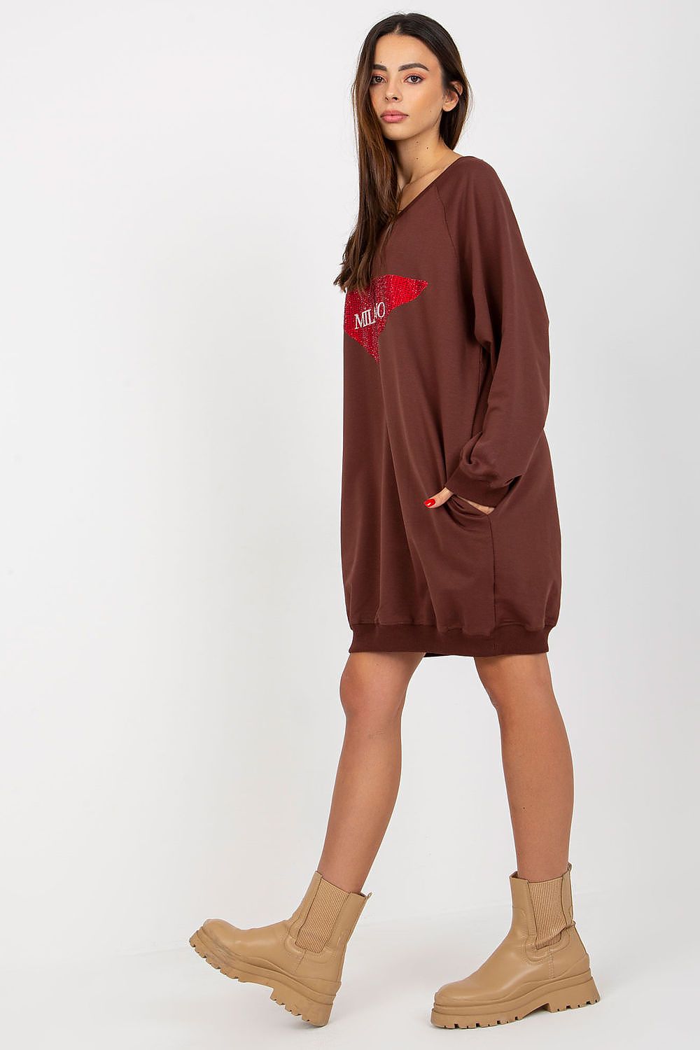 Stylish long casual sweatshirt with unique jet stone embellishments for women, designed by Factory Price.