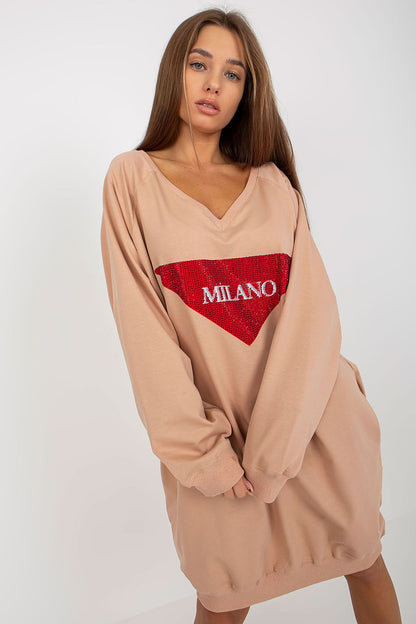 Elegant silhouette of the long casual sweatshirt by Factory Price, showcasing its flattering fit and luxurious V-neck design.