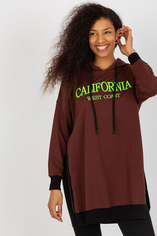 Luxury Women's Long Casual Sweatshirt with Hood by Factory Price, featuring elegant side slits for a modern and versatile style.