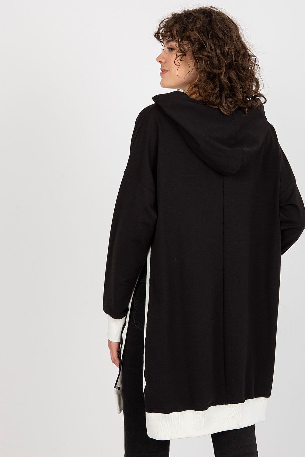 Stylish women's long casual sweatshirt with hood and side slits by Factory Price, made from a luxurious cotton blend, perfect for versatile everyday wear.