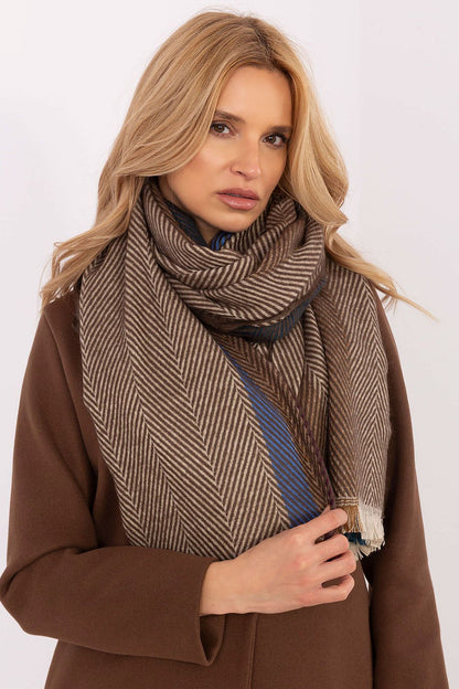 High-quality viscose shawl scarf by AT, 194cm long, featuring a timeless striped pattern for winter sophistication.