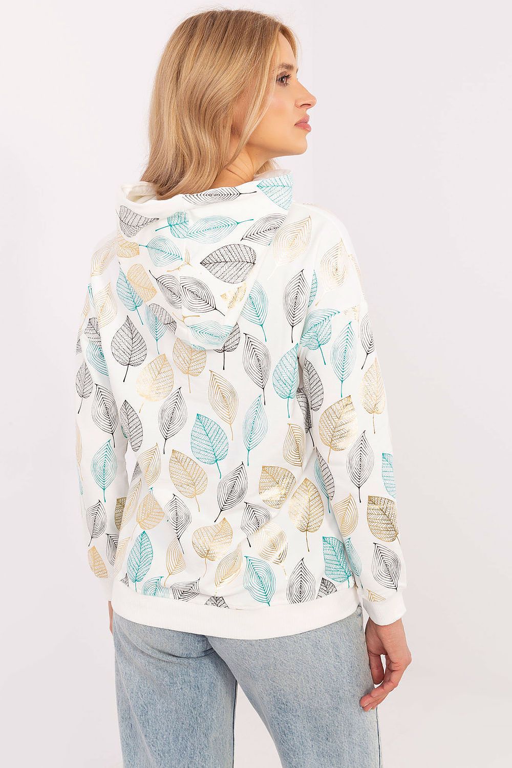 Model wearing the Factory Price luxury women's hooded sweatshirt, demonstrating its stylish fit and practical hood for a chic layering look.