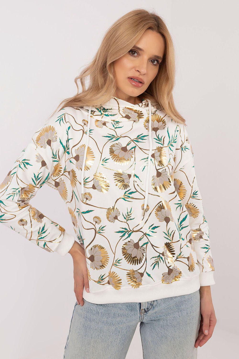 Wide view of the luxury women's hooded sweatshirt by Factory Price, available in EU sizes S to XL, ideal for a variety of casual occasions.