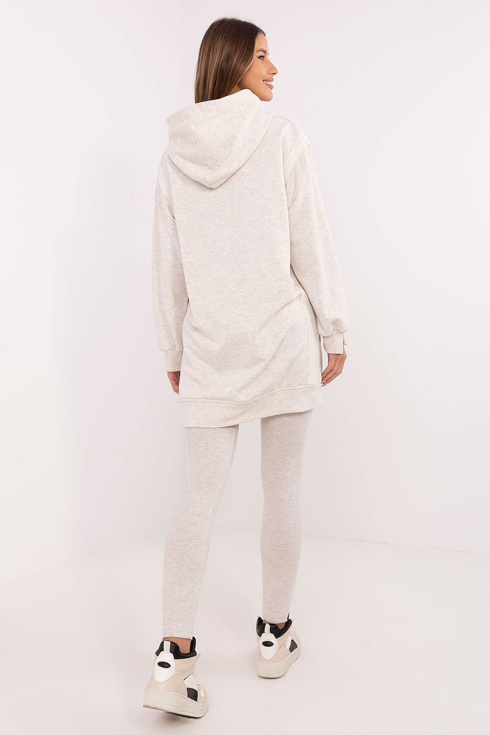 Luxury cotton and polyester blend women's 2-piece set by Factory Price, comprising a long sweatshirt with a hood and high-waisted leggings for effortless elegance in EU size 0.