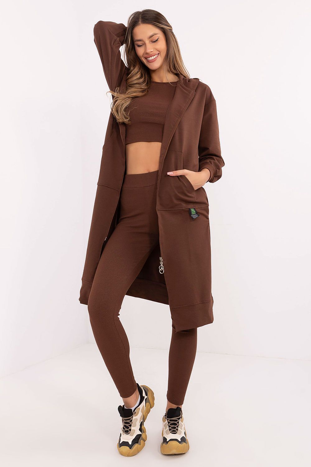 Luxury Women's 3-Piece Set featuring a stylish hoodie, top, and high-waisted leggings, crafted from a soft cotton blend by Factory Price.