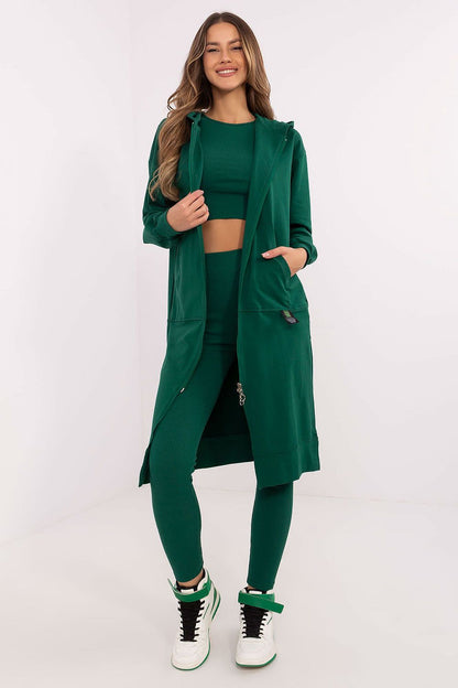 Luxury Women's 3-Piece Set from Factory Price featuring a stylish hoodie, top, and high-waisted leggings made from soft cotton blend, suitable for casual and sporty wear.