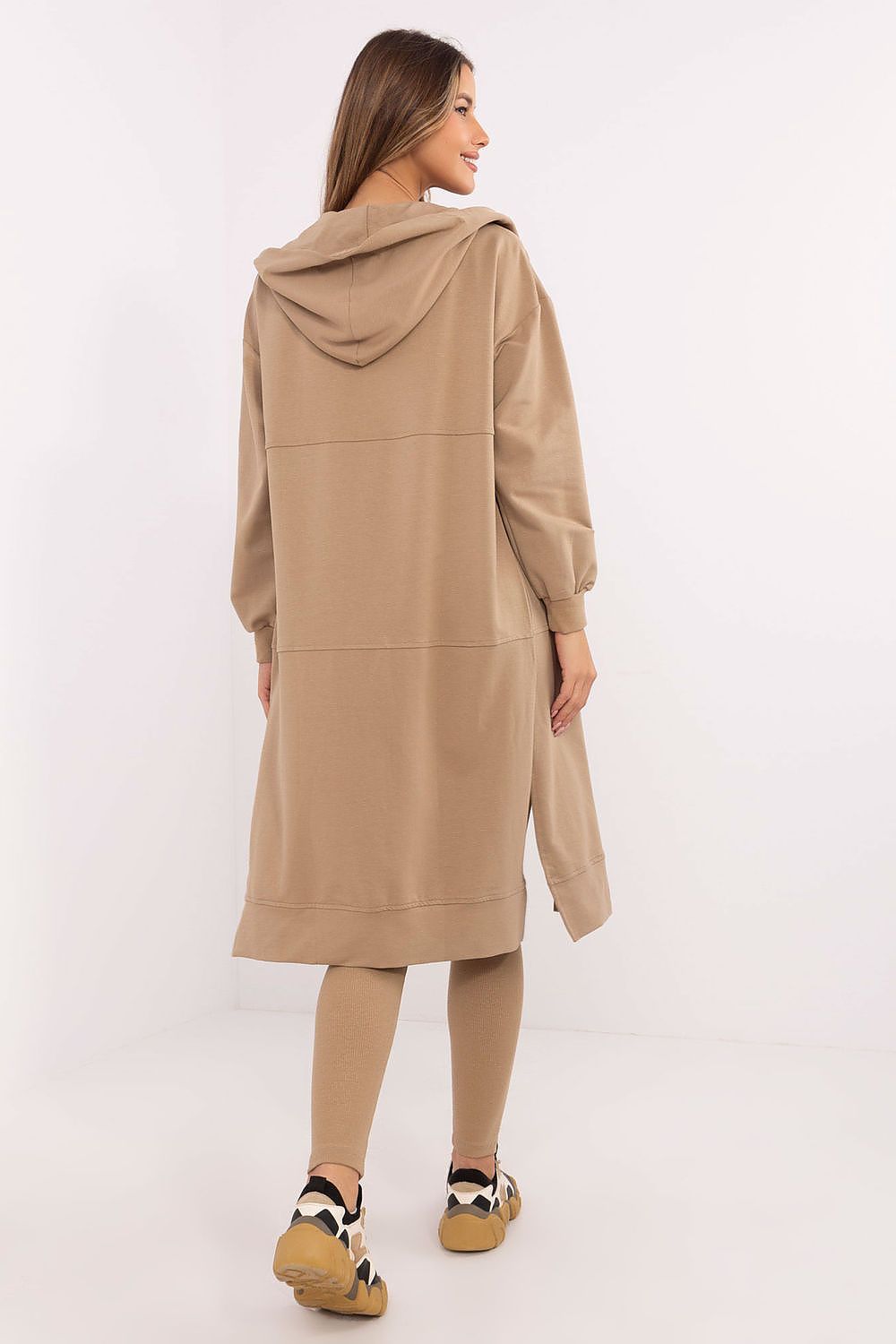 Luxurious hoodie of the Women's 3-Piece Set by Factory Price, showcasing an extended cut, zip fastening, and slip pockets for functionality and elegance.