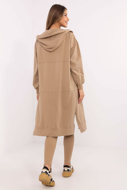 Luxurious hoodie of the Women's 3-Piece Set by Factory Price, showcasing an extended cut, zip fastening, and slip pockets for functionality and elegance.