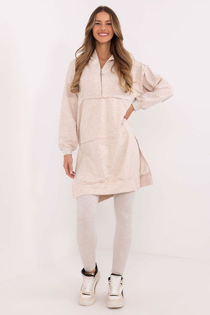 Elegant cotton blend women's long sweatshirt from Factory Price, featuring a spacious hood and kangaroo pocket for functional chic during everyday outings.