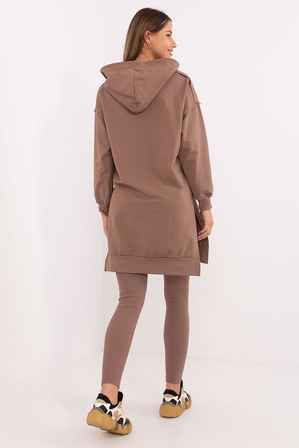 Close-up detail of the luxurious cotton blend fabric of the women's hoodie and leggings set by Factory Price, featuring a soft and stretchy finish.