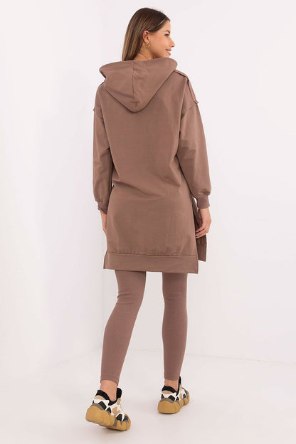 Close-up detail of the luxurious cotton blend fabric of the women's hoodie and leggings set by Factory Price, featuring a soft and stretchy finish.