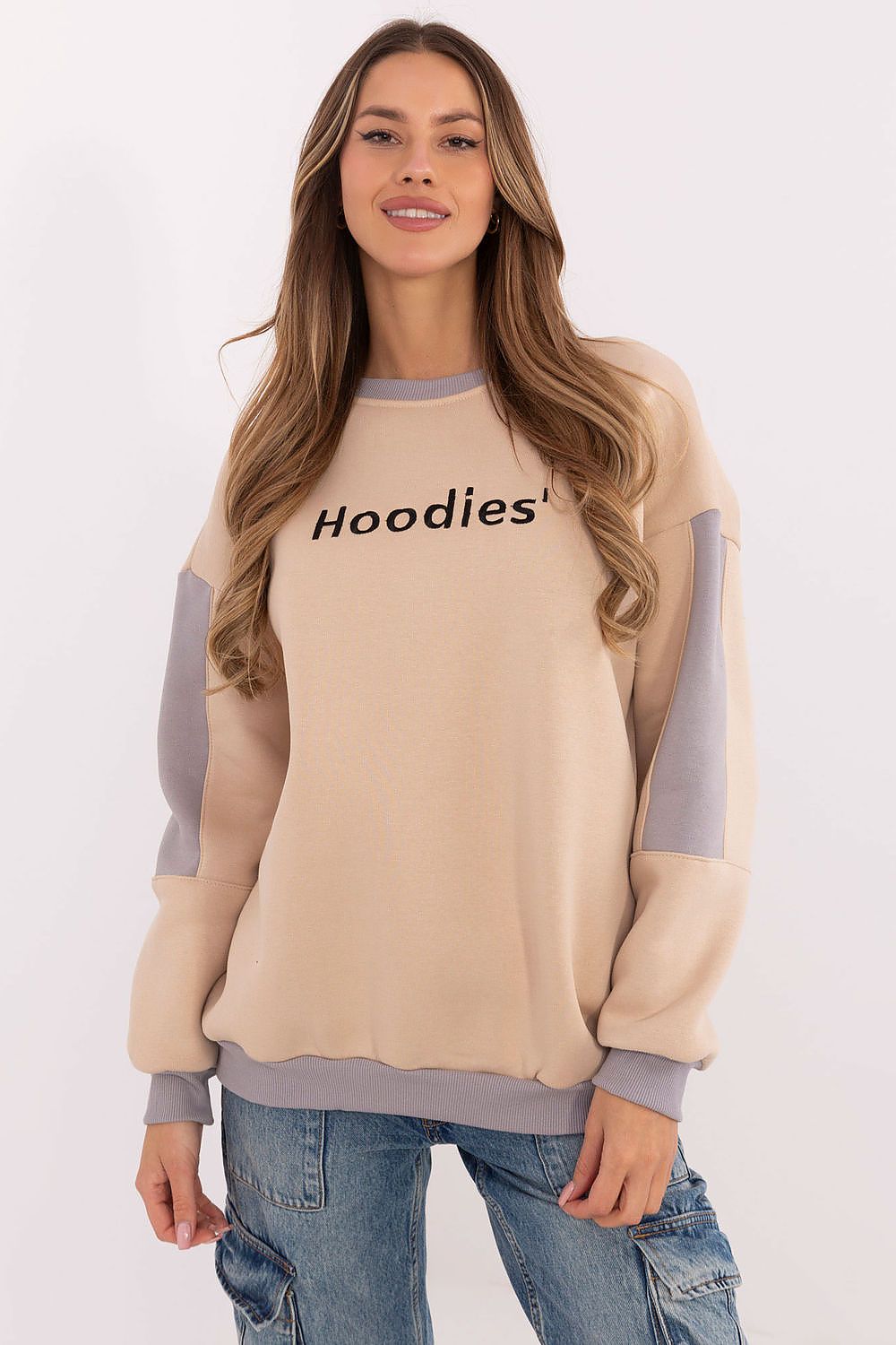 Fashion-forward women's casual sweatshirt from Factory Price, perfect for colder days, with a blend of cotton and polyester for durability.