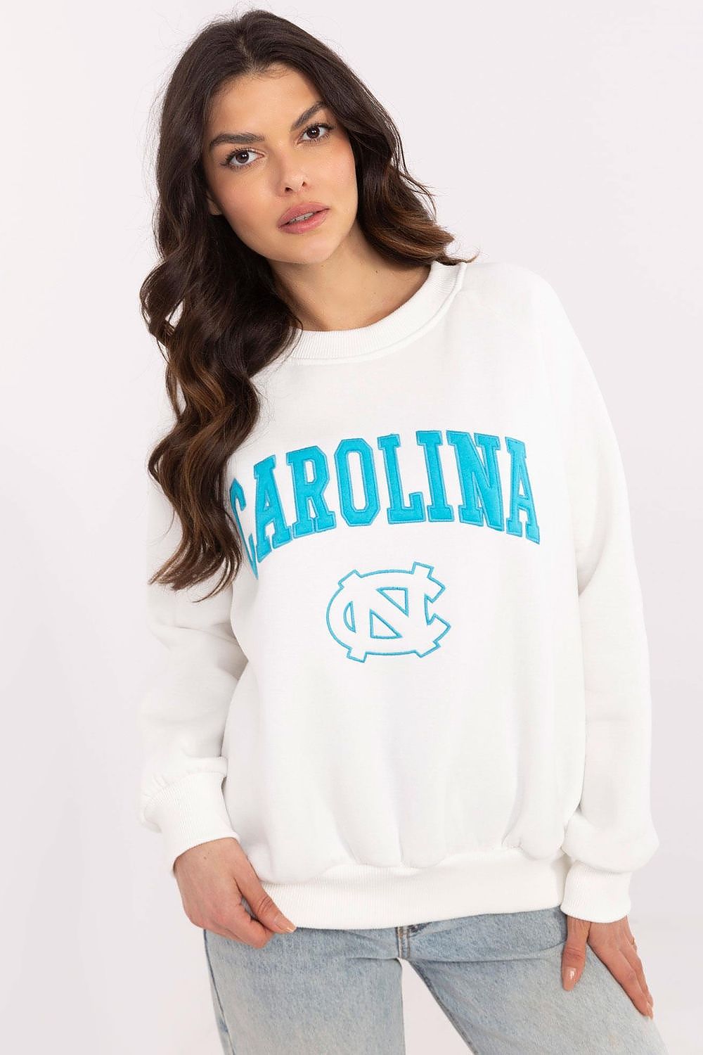 Close-up of Luxury Women's Casual Sweatshirt by Factory Price showcasing intricate embroidery and unique patch details.