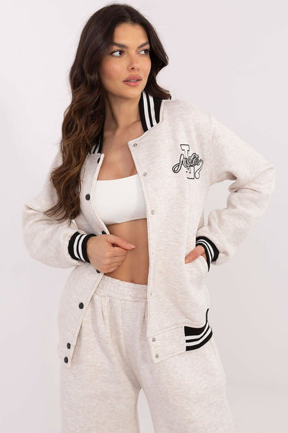 Luxurious women's casual bomber jacket by Factory Price featuring a stylish cotton-polyester blend, designed for warmth and comfort, perfect for chic everyday outfits.