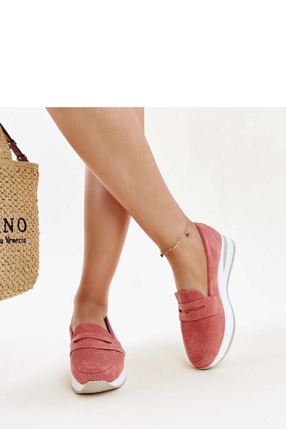 Comfortable Solea Pink Muna Loafers with a beige rubber sole, designed for effortless slip-on convenience for the fashion-forward.