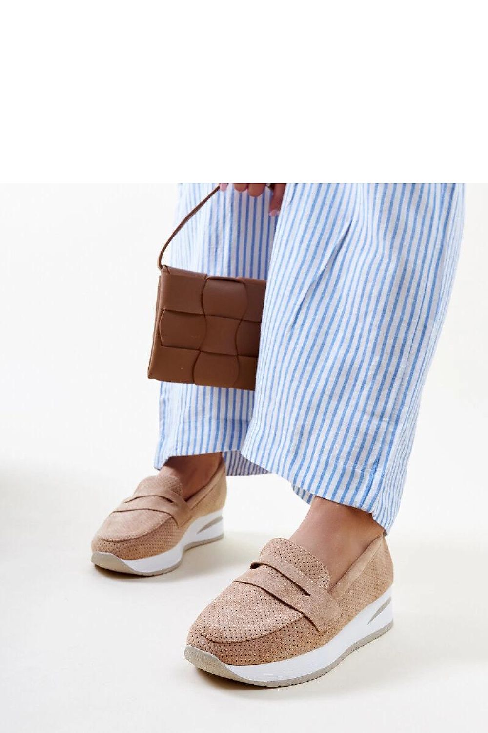 Solea eco leather pink Muna loafers displayed with focus on the slip-on closure design, ideal for effortless summer elegance.