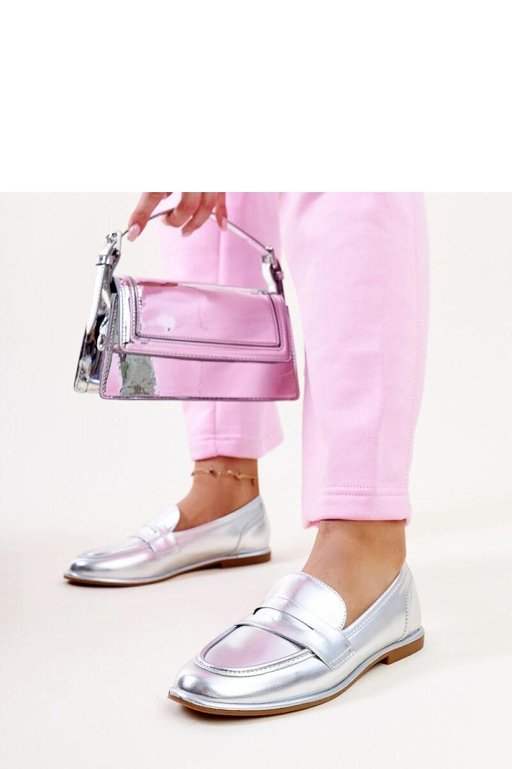 Solea luxury silver classic moccasins Nasia, slip-on eco leather shoes featuring an elegant almond toe design, perfect for sophisticated daily wear.